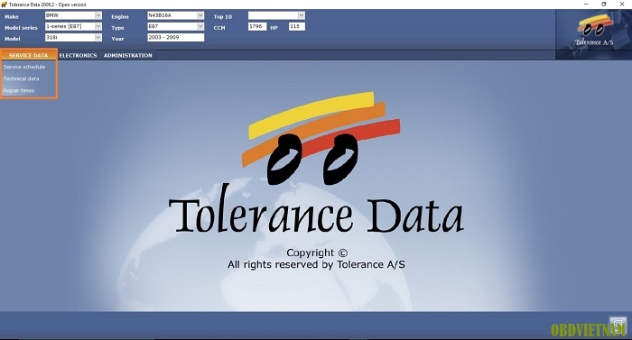Service Data phần mềm Tolerance Data