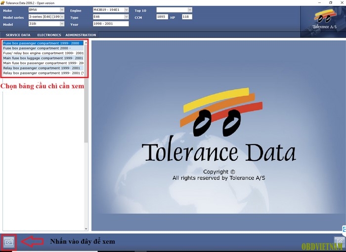 Bảng cầu chì trong Tolerance Data