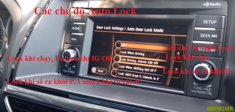 Vào Chế độ Auto Door Lock Mode, Và lựa chọn chức năng cần thiết. 