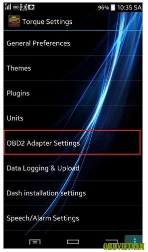  Chọn vào mục OBD2 Adapter Settings